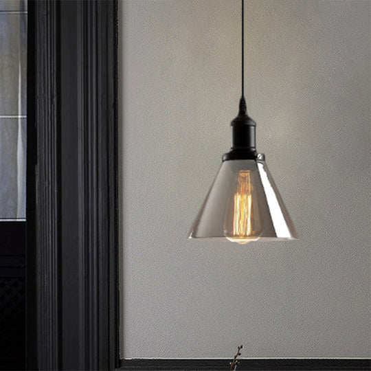 Industrial Smoked Glass Pendant Light - Black 1-Light Ceiling Lamp for Living Room