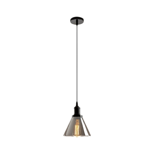 Industrial Smoked Glass Pendant Light - Black 1-Light Ceiling Lamp for Living Room