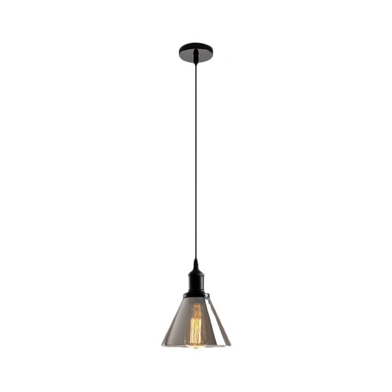 Industrial Smoked Glass Cone/Dome Pendant Light For Living Room - Black 1-Light