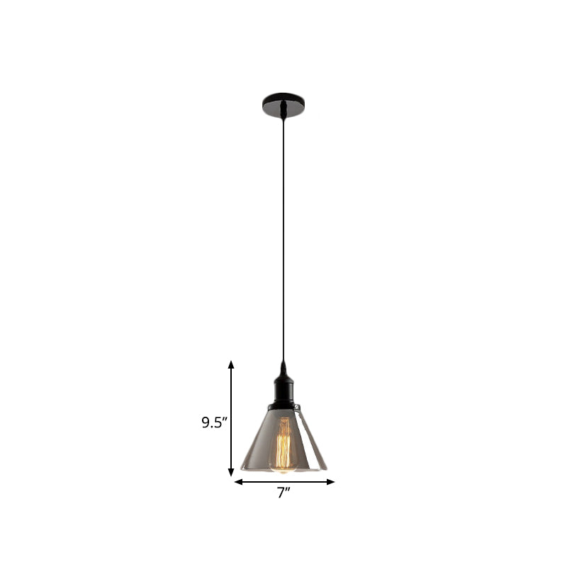 Industrial Smoked Glass Pendant Light - Black 1-Light Ceiling Lamp for Living Room