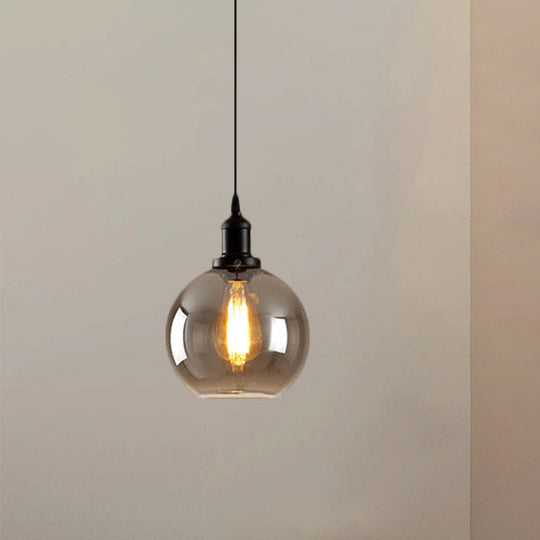 Black Single-Light Pendant Ceiling Light with Smoked Glass Globe - Farmhouse Lighting