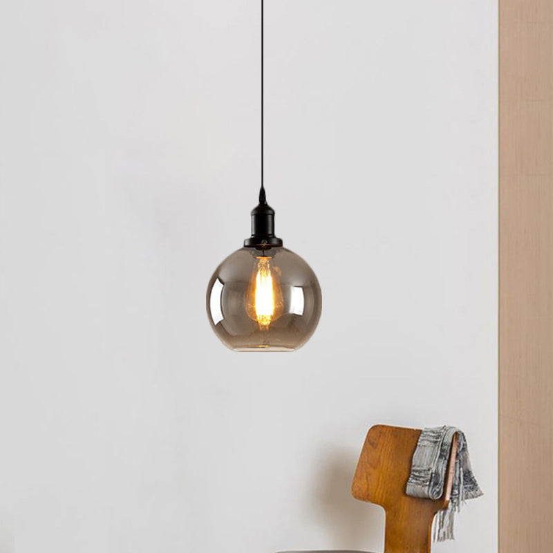 Farmhouse Black Pendant Ceiling Light With Smoked Glass Globe - 1 Fixture