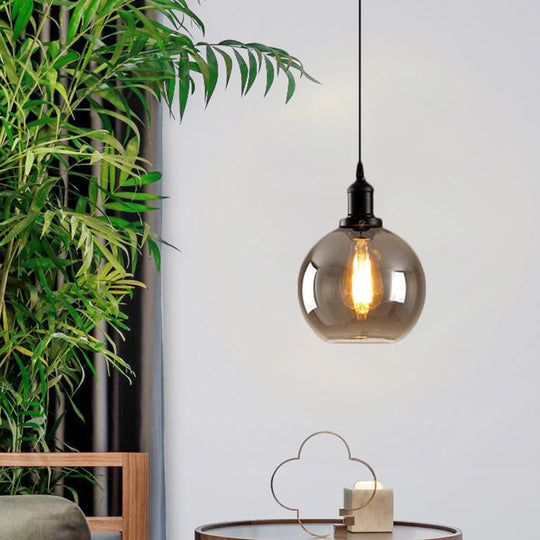 Black Single-Light Pendant Ceiling Light with Smoked Glass Globe - Farmhouse Lighting