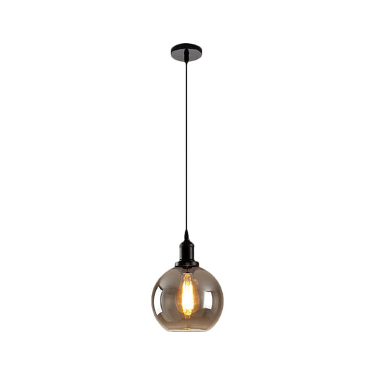 Black Single-Light Pendant Ceiling Light with Smoked Glass Globe - Farmhouse Lighting