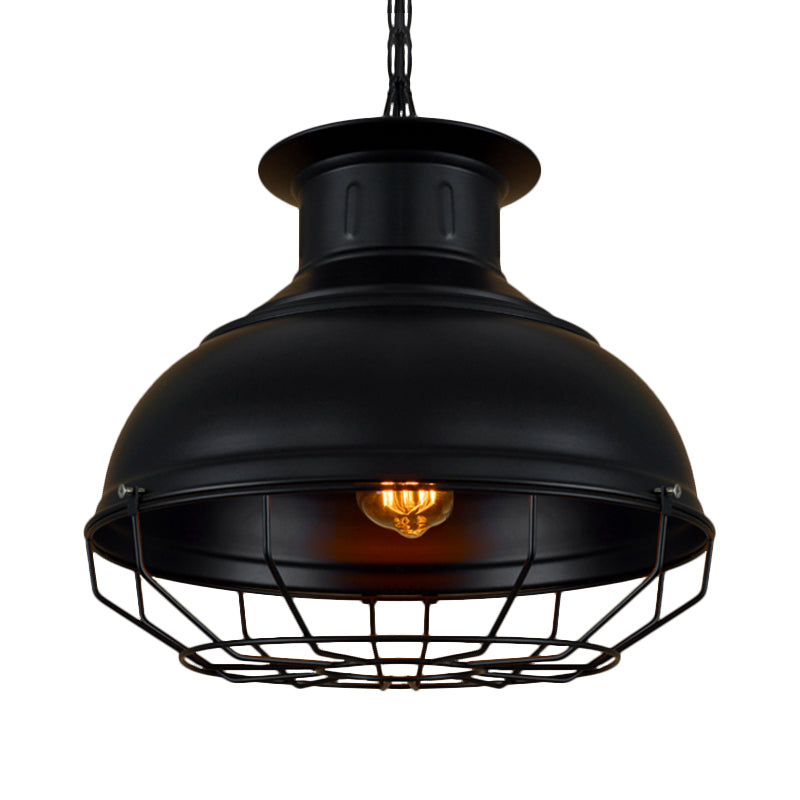 Vintage-Style Black/Rust Pendant Lamp with Wire Cage - Coffee Shop Light Fixture