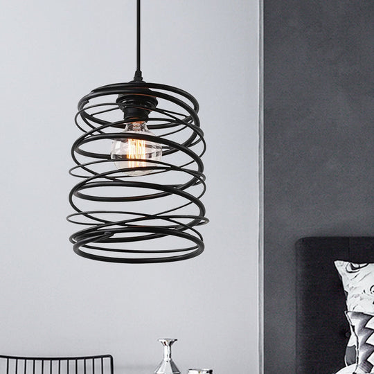 Swirl Shade Pendant Lighting - Industrial Style Metal Ceiling Light Fixture with Ribbon Design in Black