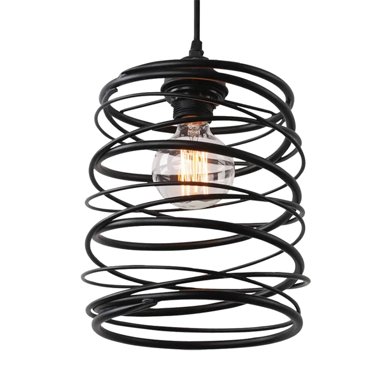 Black Metal Swirl Shade Pendant Light Fixture: Industrial Style With Ribbon Design - 1 Bulb Ceiling