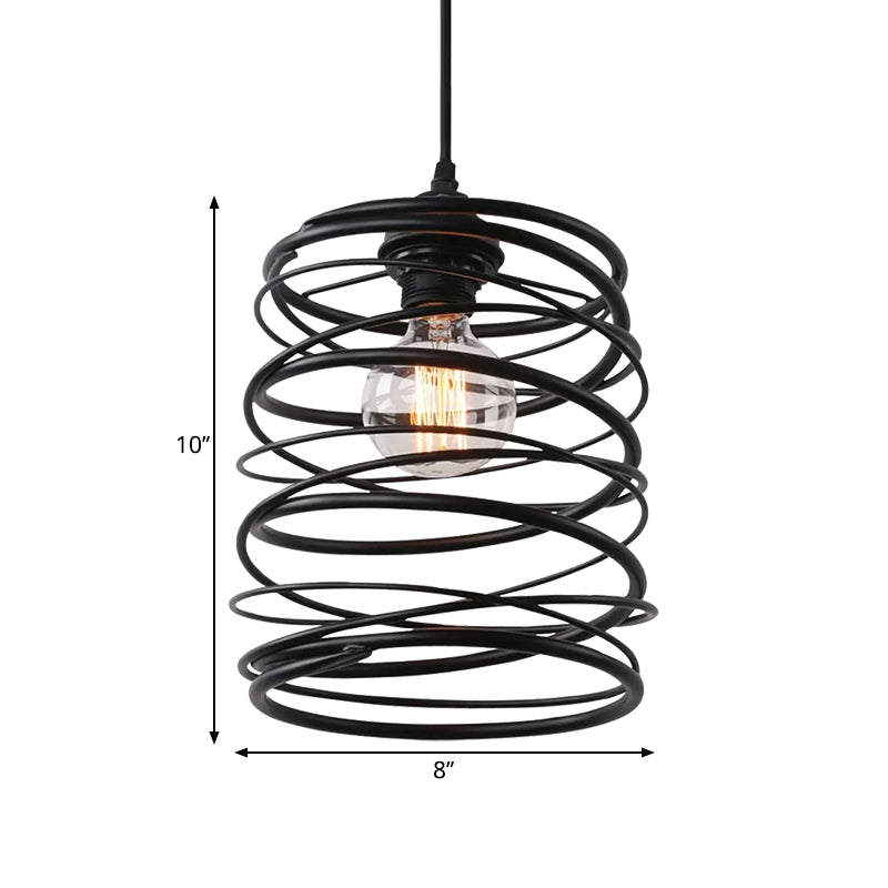 Swirl Shade Pendant Lighting - Industrial Style Metal Ceiling Light Fixture with Ribbon Design in Black