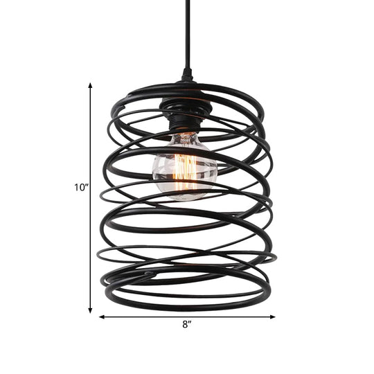 Black Metal Swirl Shade Pendant Light Fixture: Industrial Style With Ribbon Design - 1 Bulb Ceiling