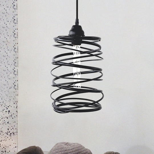 Swirl Shade Pendant Lighting - Industrial Style Metal Ceiling Light Fixture with Ribbon Design in Black