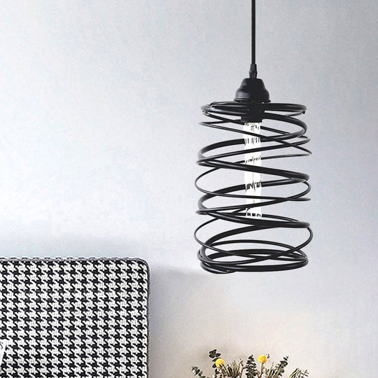 Black Metal Swirl Shade Pendant Light Fixture: Industrial Style With Ribbon Design - 1 Bulb Ceiling