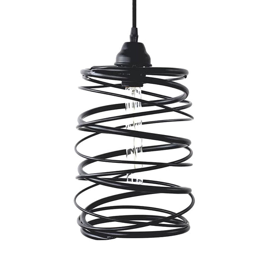 Black Metal Swirl Shade Pendant Light Fixture: Industrial Style With Ribbon Design - 1 Bulb Ceiling