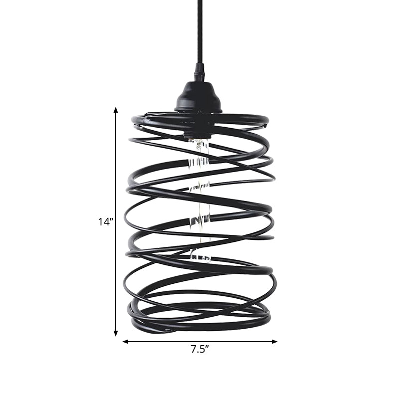 Black Metal Swirl Shade Pendant Light Fixture: Industrial Style With Ribbon Design - 1 Bulb Ceiling