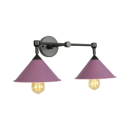 Cone-Shaped Antique Two-Light Metal Wall Sconce Lamp For Living And Dining Rooms