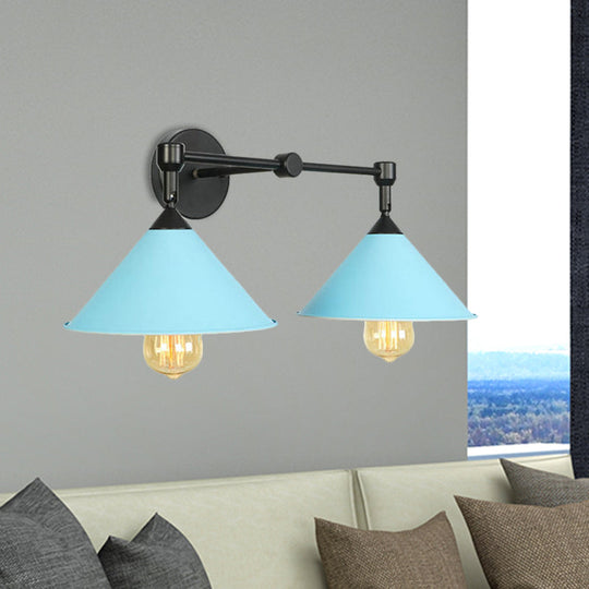 Cone-Shaped Antique Two-Light Metal Wall Sconce Lamp For Living And Dining Rooms Blue