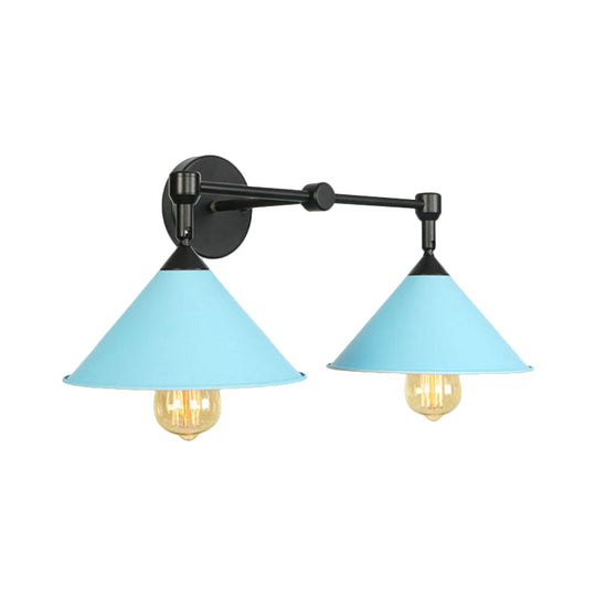 Cone-Shaped Antique Two-Light Metal Wall Sconce Lamp For Living And Dining Rooms