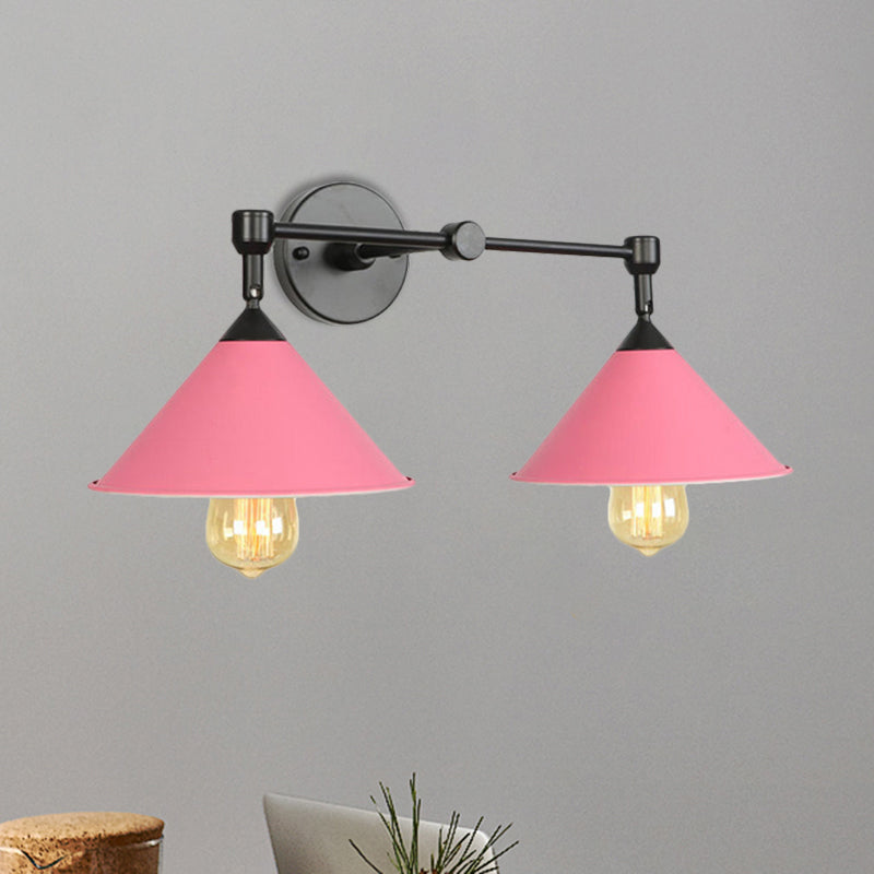 Cone-Shaped Antique Two-Light Metal Wall Sconce Lamp For Living And Dining Rooms