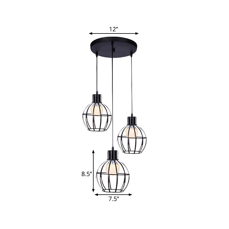 Vintage Black Cage-Style Suspended Ceiling Lamp By 3 Lights Global