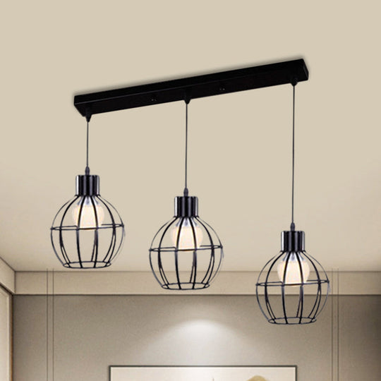 Vintage Black Cage-Style Suspended Ceiling Lamp By 3 Lights Global / Linear