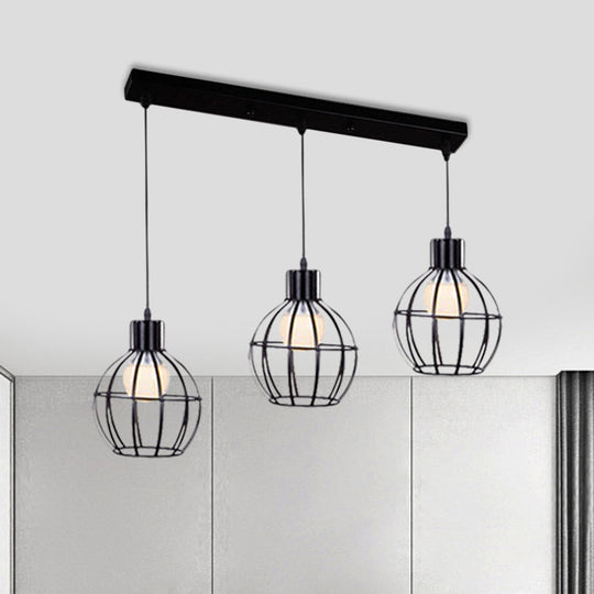 Sleek Vintage Black Metallic Ceiling Lamp - Global Suspended Light with Cage Shade