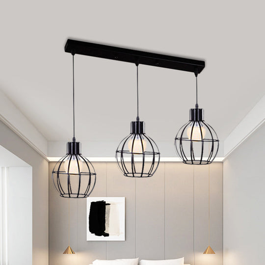 Vintage Black Cage-Style Suspended Ceiling Lamp By 3 Lights Global