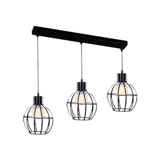 Sleek Vintage Black Metallic Ceiling Lamp - Global Suspended Light with Cage Shade