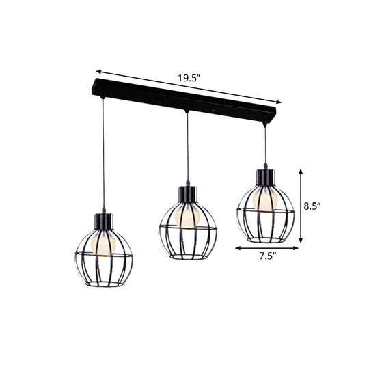 Sleek Vintage Black Metallic Ceiling Lamp - Global Suspended Light with Cage Shade