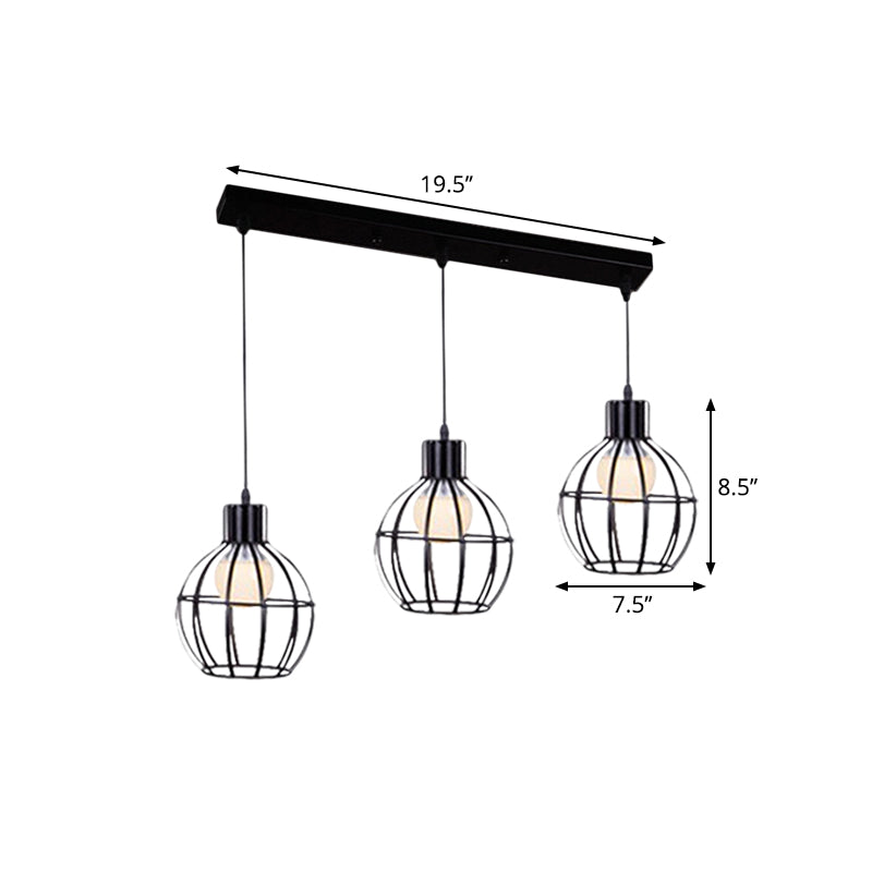 Vintage Black Cage-Style Suspended Ceiling Lamp By 3 Lights Global