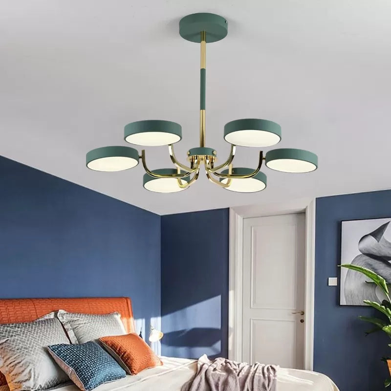 Stylish Round Macaron Chandelier - Acrylic And Wood Perfect For Study Room 6 Heads Ceiling Pendant