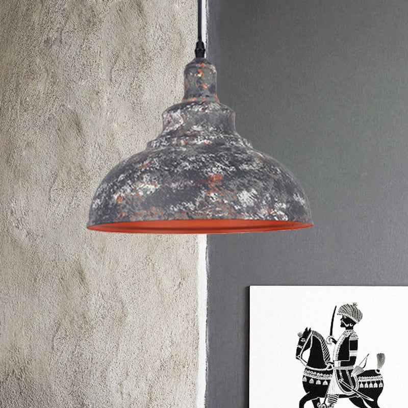 Industrial Style Gray/White Wrought Iron Dome Pendant Ceiling Light for Restaurants