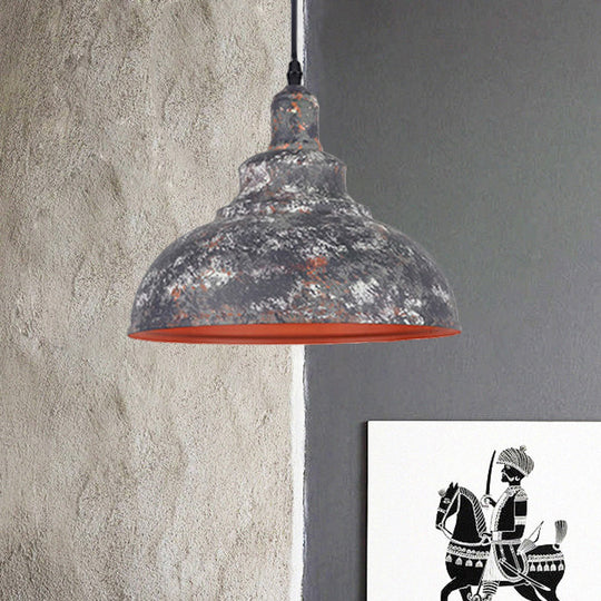 Industrial Style Gray/White Wrought Iron Dome Pendant Ceiling Light - Perfect For Restaurants