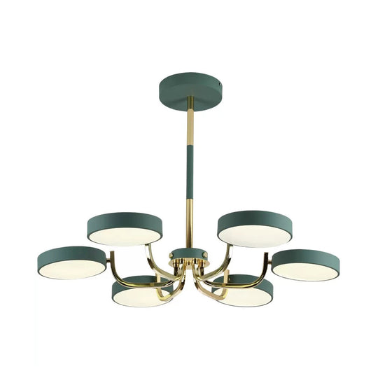 Stylish Round Macaron Chandelier - Acrylic And Wood Perfect For Study Room 6 Heads Ceiling Pendant