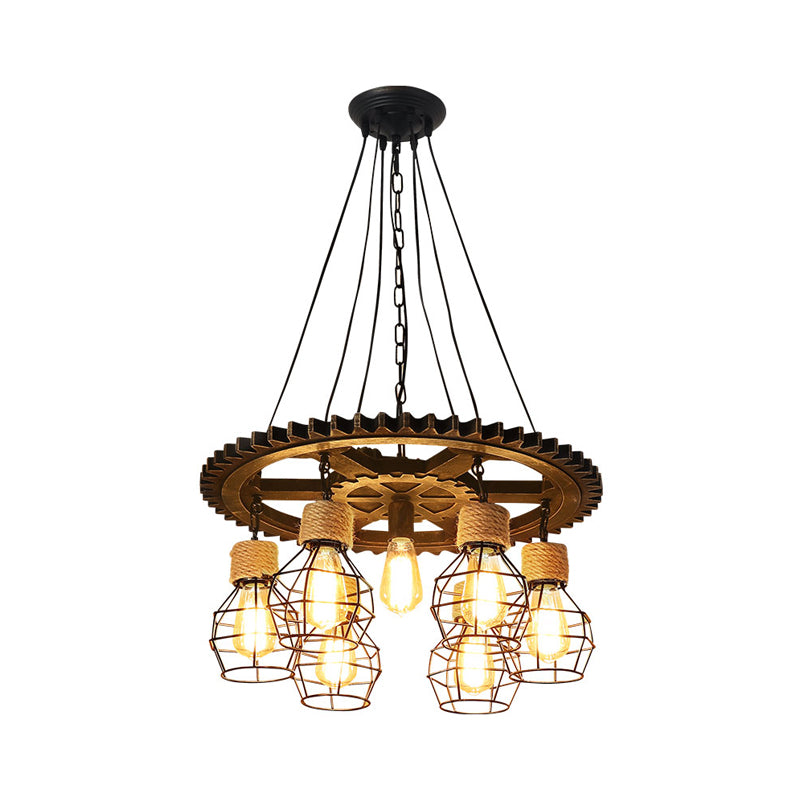 Antique Stylish Black Finish Iron Pendant Light Fixture - 5/7-Head Wire Guard Suspended Lamp With