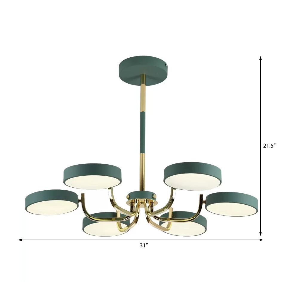 Stylish Round Macaron Chandelier - Acrylic And Wood Perfect For Study Room 6 Heads Ceiling Pendant