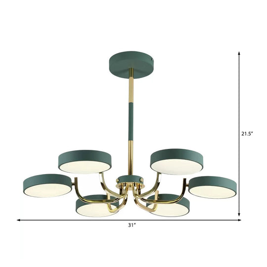 Stylish Round Macaron Chandelier - Acrylic And Wood Perfect For Study Room 6 Heads Ceiling Pendant