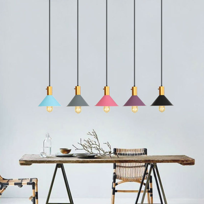 Modern Tapered Shade Ceiling Fixture - 1-Light Metallic Suspension Lamp in Black/Grey for Coffee Shop