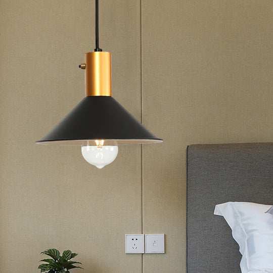 Modernist Tapered Shade Ceiling Fixture: 1-Light Metallic Suspension Lamp (Black/Grey) For Coffee