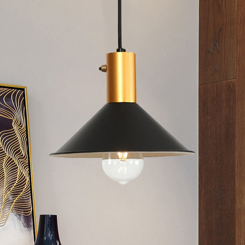 Modern Tapered Shade Ceiling Fixture - 1-Light Metallic Suspension Lamp in Black/Grey for Coffee Shop