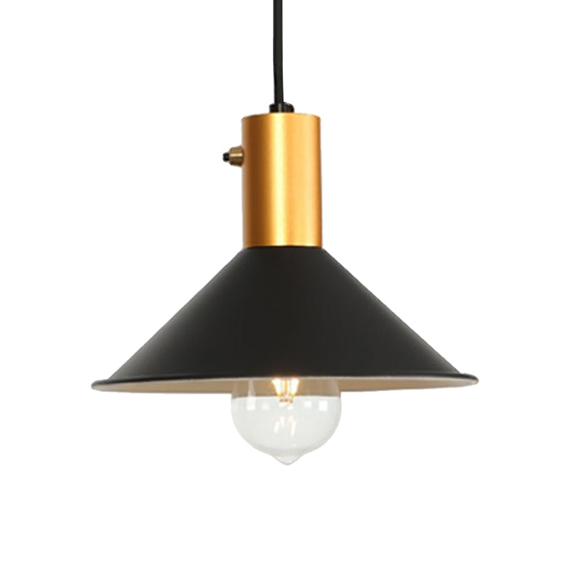 Modern Tapered Shade Ceiling Fixture - 1-Light Metallic Suspension Lamp in Black/Grey for Coffee Shop