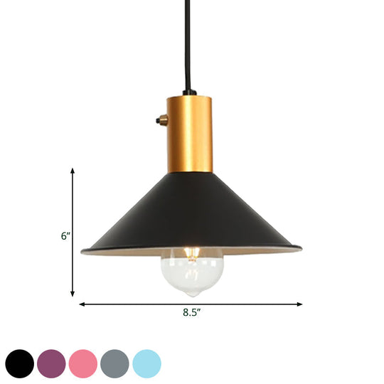 Modern Tapered Shade Ceiling Fixture - 1-Light Metallic Suspension Lamp in Black/Grey for Coffee Shop