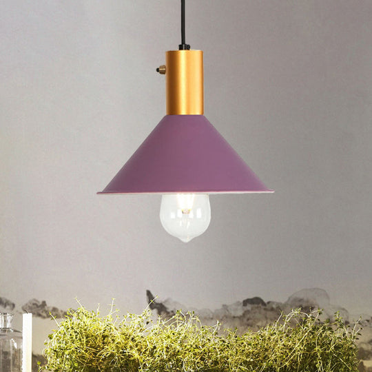 Modernist Tapered Shade Ceiling Fixture: 1-Light Metallic Suspension Lamp (Black/Grey) For Coffee