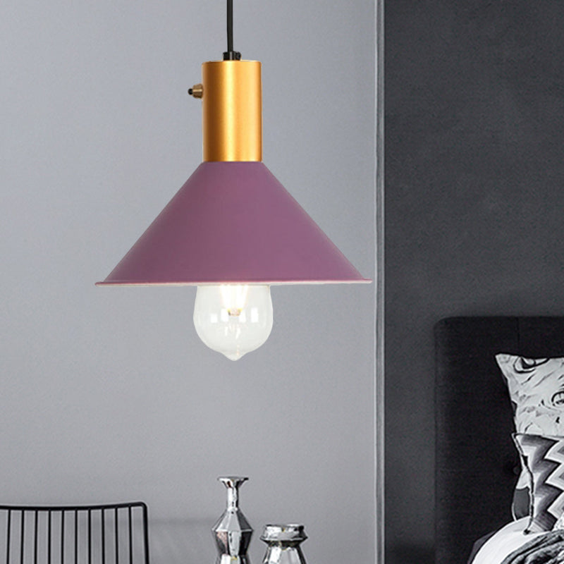 Modernist Tapered Shade Ceiling Fixture: 1-Light Metallic Suspension Lamp (Black/Grey) For Coffee