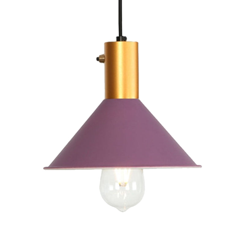 Modern Tapered Shade Ceiling Fixture - 1-Light Metallic Suspension Lamp in Black/Grey for Coffee Shop