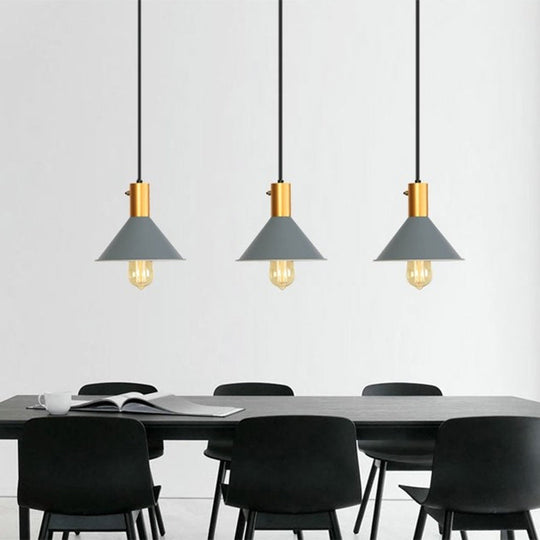 Modern Tapered Shade Ceiling Fixture - 1-Light Metallic Suspension Lamp in Black/Grey for Coffee Shop