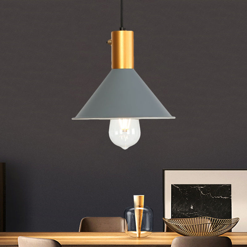 Modern Tapered Shade Ceiling Fixture - 1-Light Metallic Suspension Lamp in Black/Grey for Coffee Shop