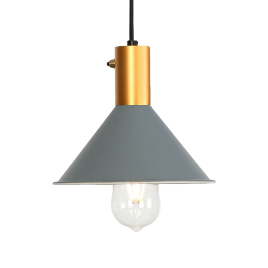 Modern Tapered Shade Ceiling Fixture - 1-Light Metallic Suspension Lamp in Black/Grey for Coffee Shop