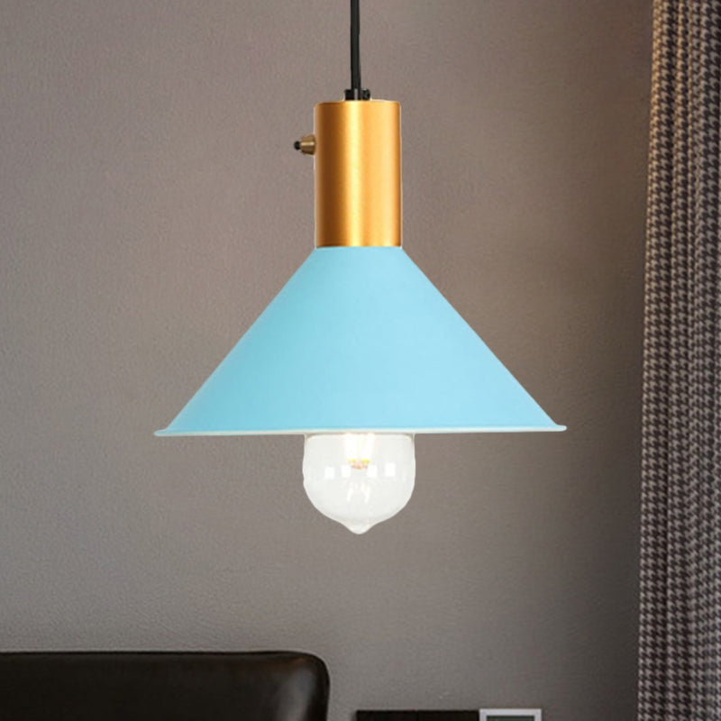 Modernist Tapered Shade Ceiling Fixture: 1-Light Metallic Suspension Lamp (Black/Grey) For Coffee