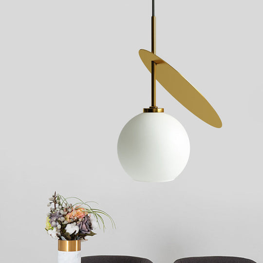 Contemporary Glass Globe Pendant Light With Metallic Circle - Ideal For Restaurants