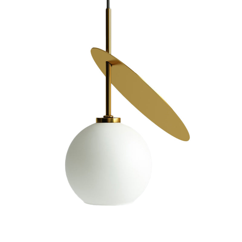 Contemporary Glass Globe Pendant Light With Metallic Circle - Ideal For Restaurants