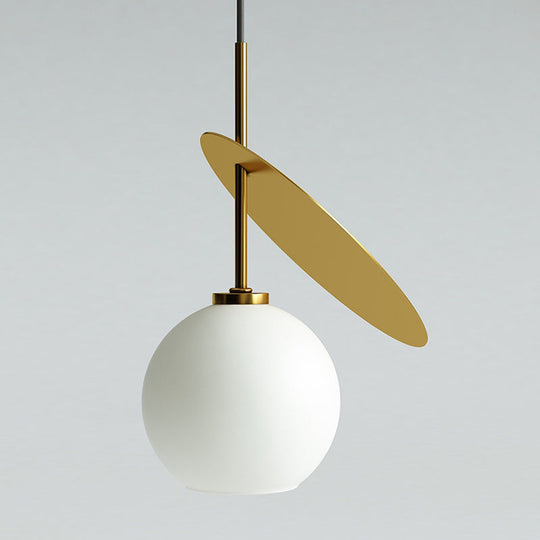 Contemporary Glass Globe Pendant Light With Metallic Circle - Ideal For Restaurants